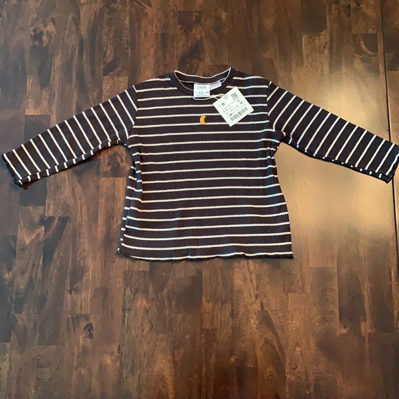 Zara Other - 🎉3/$20🎉NWT ZARA 9-12 month long sleeved black and white striped shirt w/moon
